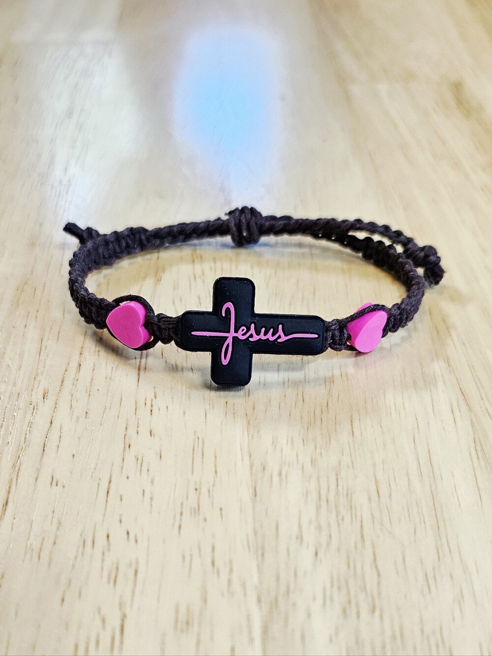 Pink Jesus Cross Hemp Bracelet